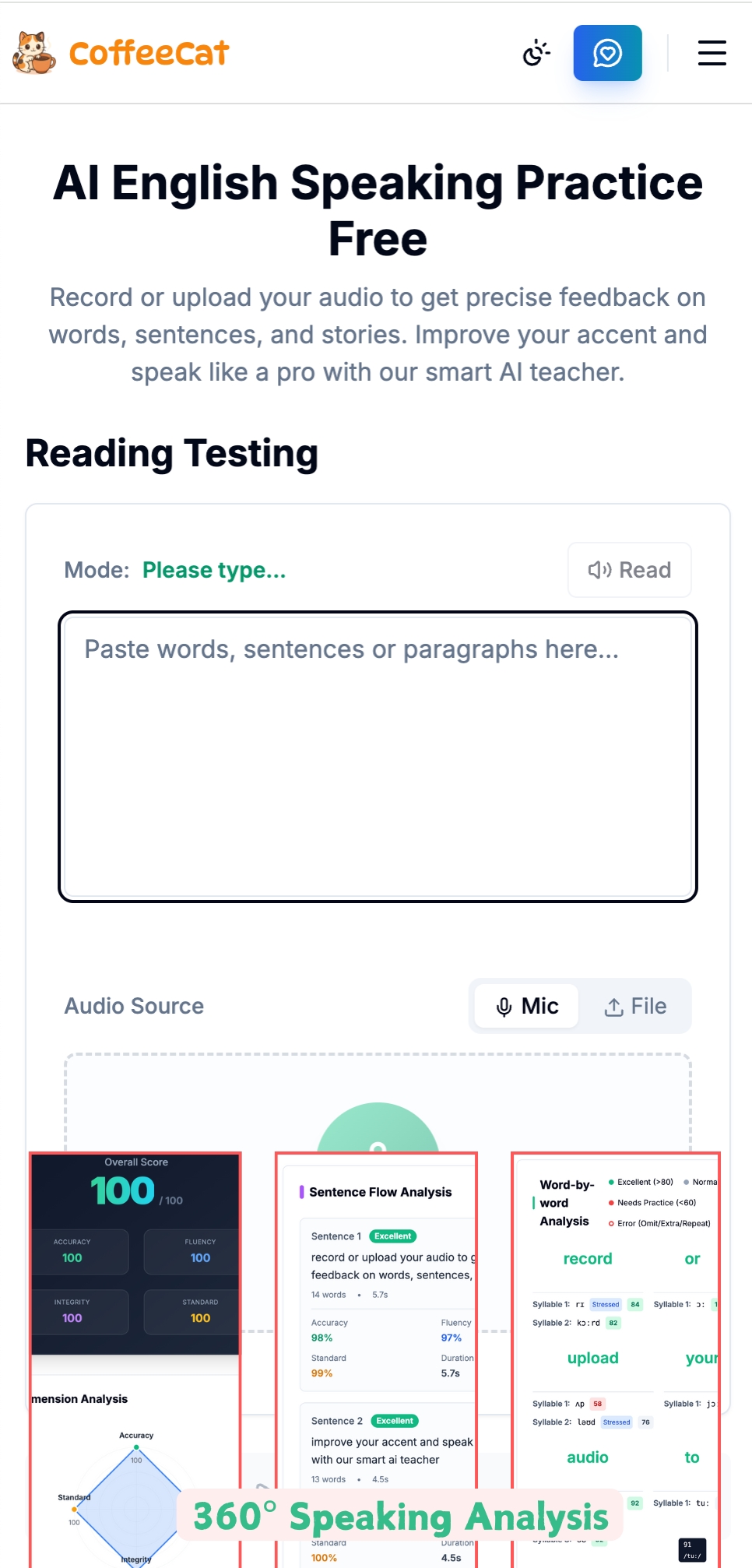 AI Speech Analysis and Pronunciation Scoring Interface